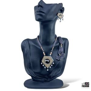 Doyel Painted Terracotta Necklace and Earrings Set From India New In Box